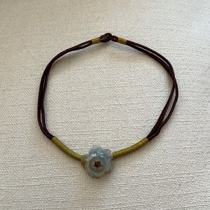 Y2K Carved Jade Flower Cord Choker